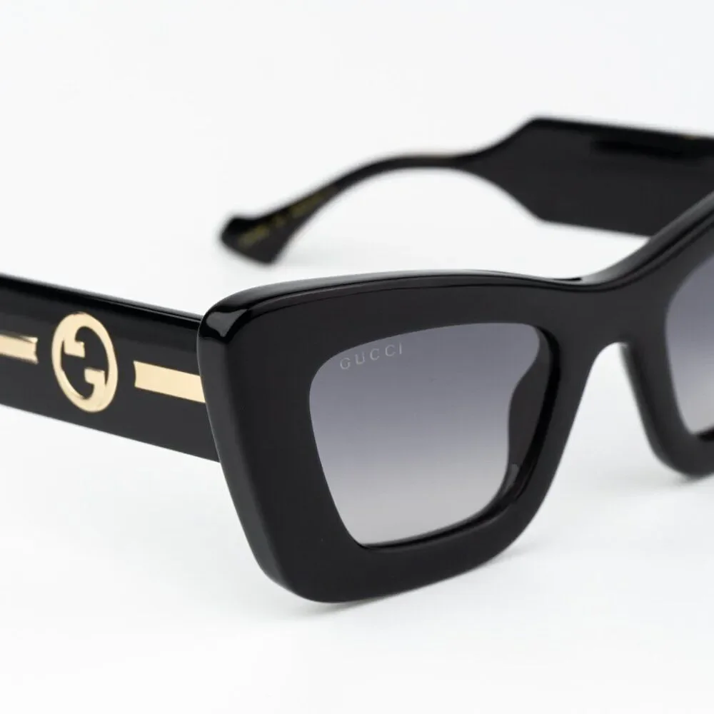 Gucci Women Sunglasses Black Crystal Grey Gradient Butterfly GG1552S 001 NEW